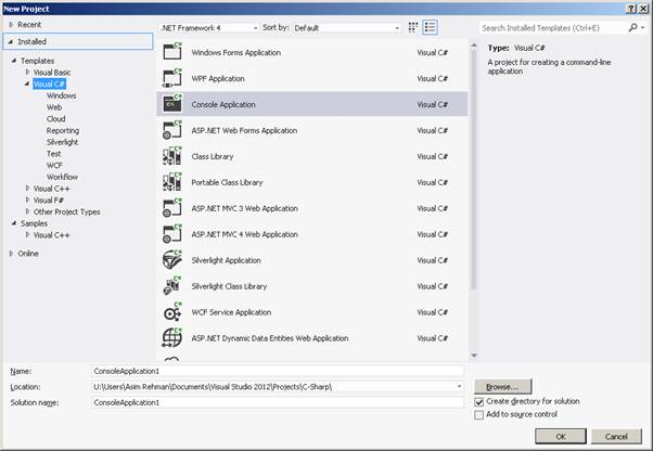 Visual Studio 2012 IDE New Project Window