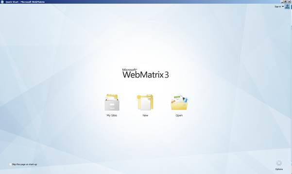 WebMatrix 3 Start Page